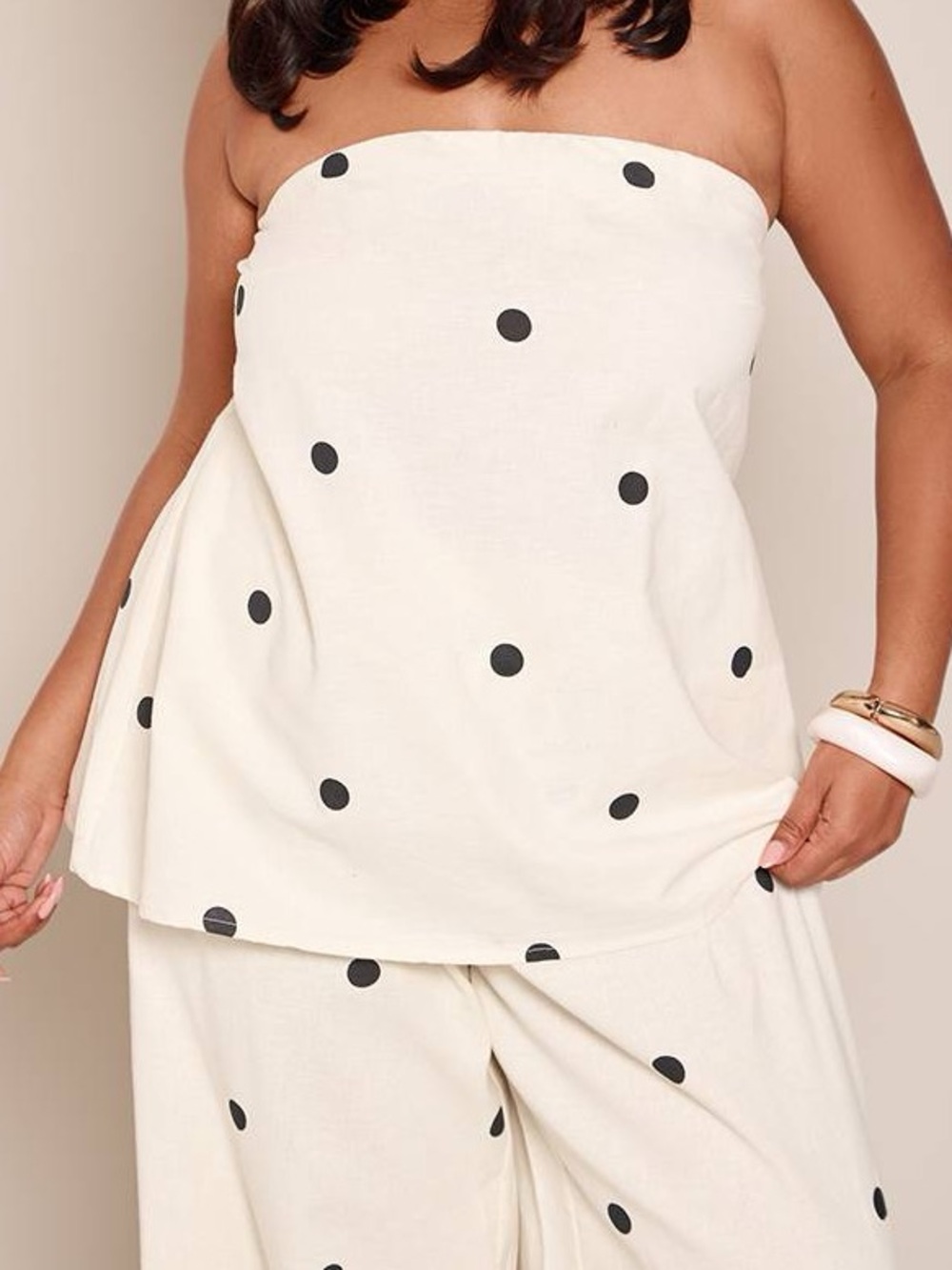 Showpo White Polka Dot Strapless Two Piece Set | XL